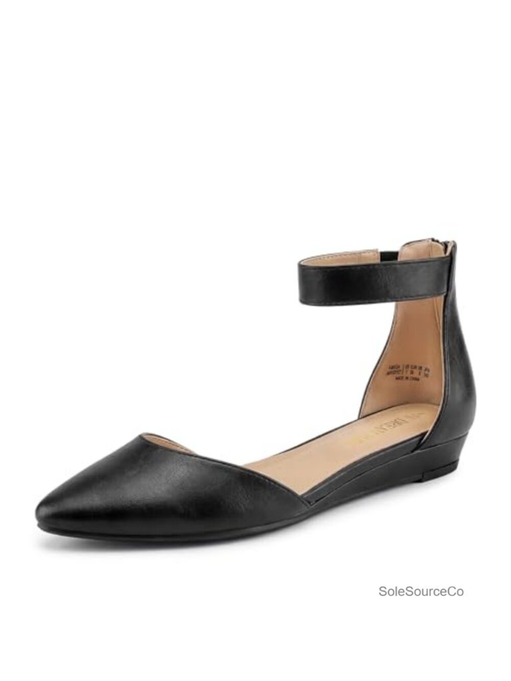 Women's Ankle Strap Ballet Flats Pointed Toe Low Wedge Casual Shoes